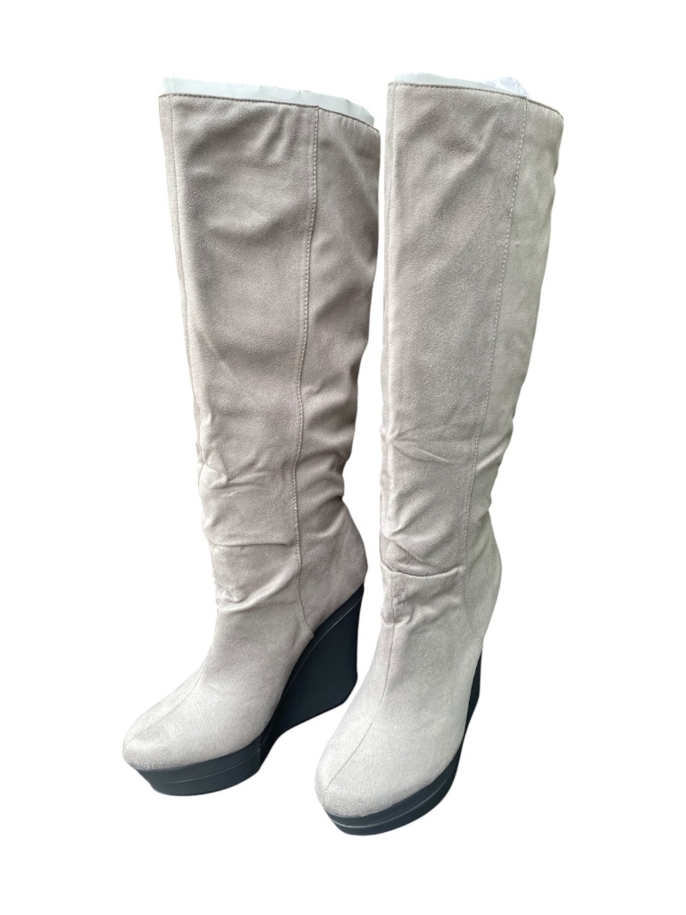 Michael Antonio Vintage Grey Faux Suede Knee High Wedge Boots - 9